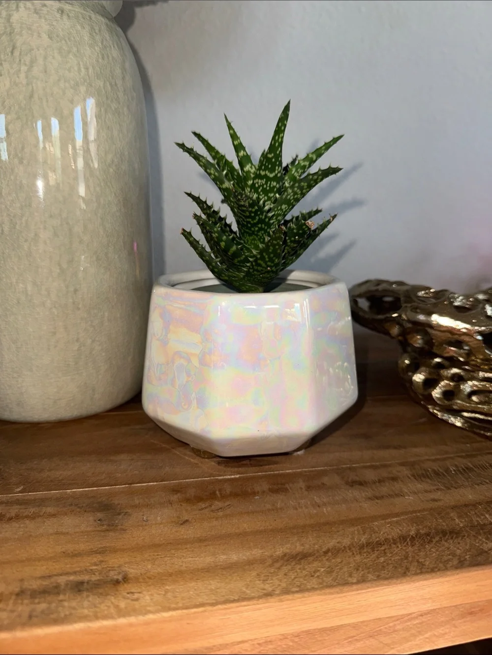 Pearl Glaze Ceramic Geometric Planter - Modern Home Accent